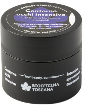 Biofficina Toscana Crema contorno occhi intensivo notte, 15 ml – Trattamento contorno occhi decongestionante e distensivo – Crema viso idratante con lavanda bio toscana, ceramidi e niacinamide