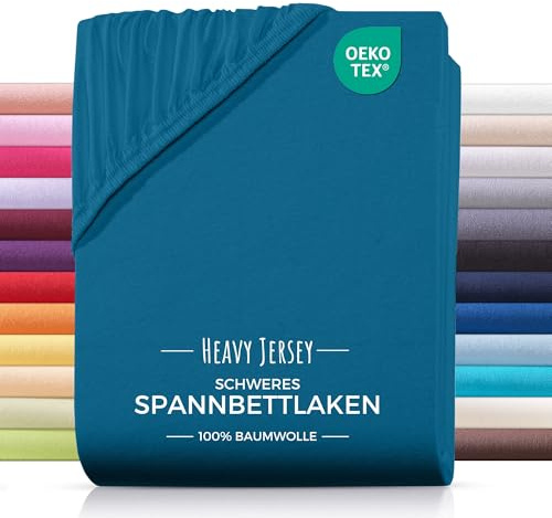 CARPE SONNO® Jersey Spannbettlaken 140x200cm Baumwolle | Laken Petrol mit Einlaufschutz & Bügelfrei Matratzenbezug bis 22cm | Bettlaken 140x200 Baumwolle | Leintuch 140x200 | Spannbetttuch 140 x 200