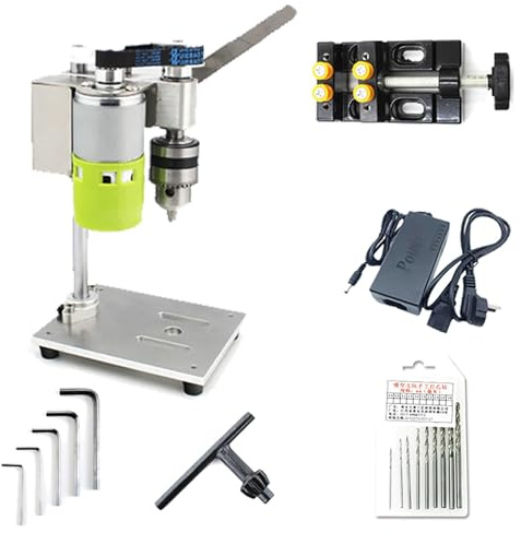 Taladro eléctrico portátil, taladro de banco, motor CNC 795, mandril B12, broca y abrazadera for proyectos de joyería, bricolaje y manualidades de metal y madera.