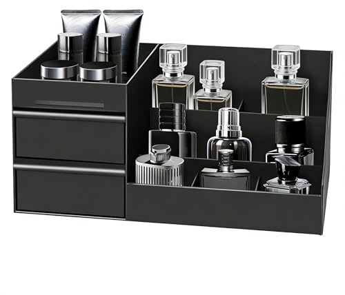 KOSLEOW Organizador para Hombre, Caja Organizadora Maquillaje para Baño, Perfume, Almacenaje de Cosmeticos, Skincare Regalos para Hombres (Negro)