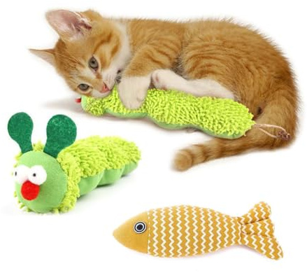 ZWWOGE Giocattolo con Bruco ed Erba Gatta, Giocattolo Interattivo per Gatti con Giocattolo Carota, Cuscino Morbido in Peluche, Giocattolo Bruco per Gattino, Giocattolo per Gatti Morbido e Duraturo