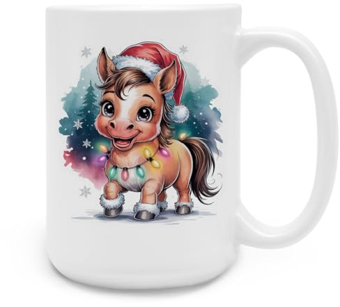 Samunshi® Große XXL Weihnachts Tasse Pferd mit Weihnachtsmütze und Weihnachts Kaffeetasse Tassen zum Geburtstag Deko Heiligabend Geschenk zu Weihnachten Lustige Tiere 450ml weiß