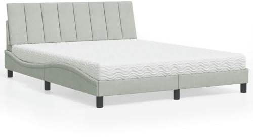 YuuSsea Hanko säng med madrass, ljusgrå 160 x 200 cm, sammetsöverdrag, vågformdesign, komfortskummadrass H2/H3, sovrumsmöbler