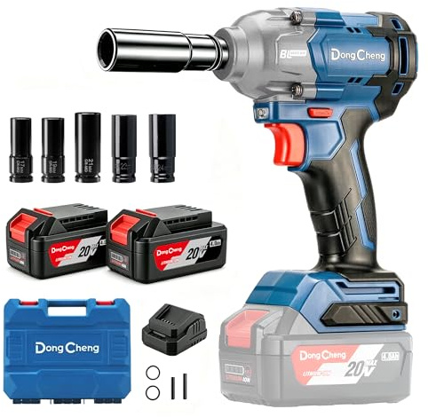 Dong Cheng 20V 1/2 Impact Wrench, 682Nm Max Loosening Torque | 2x4.0Ah Batteries, Extended Runtime, Brushless,3-Speed Control, Smart Loosen Mode,For Wheel Lugs, Car Repairs & Garage Work
