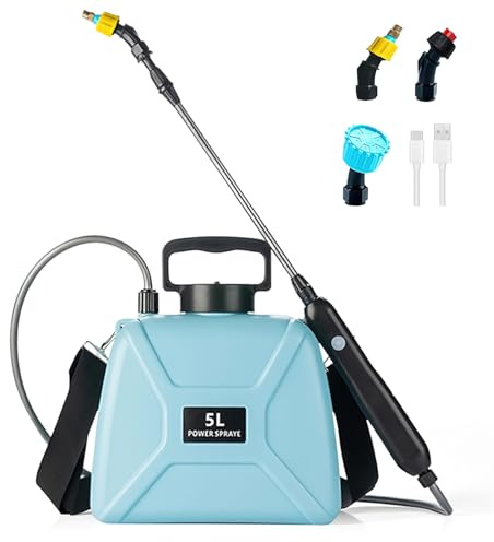 Pompa Irroratrice a Batteria da 5L, Pompa Irroratrice con 3 Ugelli, Bacchetta Retrattile, 7.4V Atomizzatore Potente, per Giardino Cortile Prato (C)