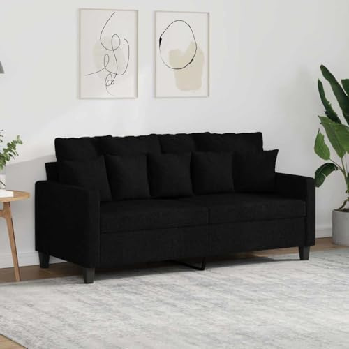 Kaloriko Sofá de 2 plazas de tela negra de 140 cm con estructura de metal, asiento acolchado, conjunto de tapicería estable para salón, oficina o habitación de invitados, cómodo y ahorra espacio, con