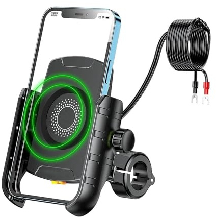 YUQUDGELKY Wasserdichter Motorrad Handyhalter QC3.0 USB-C Qi Wireless Ladestation Ständer Spiegel USB 360° Unterstützung
