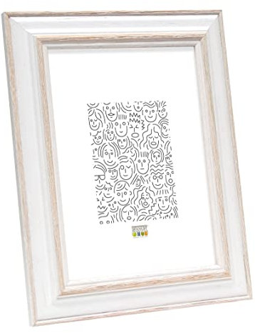 Deknudt Frames - Cadre photo en bois pour photo 21x29,7cm - blanc avec biseau bois clair - A4 - pour accrocher ou poser - pour affiches ou posters - S221H1 21x29,7