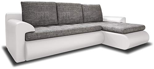 Sofnet Ecksofa Santi - Polsterecke L-Form, Schlafsofa mit Bettkasten, Couchgarnitur mit Schlaffunktion, Couch, Sofa, Sofagarnitur (Weiß + Grau (Madryt 120 + Berlin 01), Ecksofa Rechts)