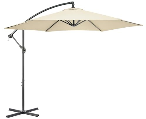 CHRISTOW Banana Parasol 3m – Cream, Large Cantilever Umbrella for Garden Patio, UPF30+ UV Protection, Powder-Coated Steel Frame, Overhanging Polyester Canopy, Crank Handle & Locking Lever