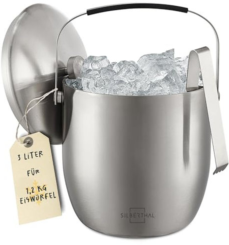 SILBERTHAL Secchiello Ghiaccio Acciaio Inox 3L - Portaghiaccio con Manico, Pinza - Ice bucket