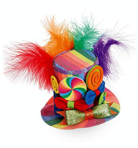 NET TOYS Farbenfroher Mini-Zylinderhut Clown mit 2 Haarclips - Knallige Damen-Kopfbedeckung Närrin - EIN Blickfang für Fasching & Fastnacht