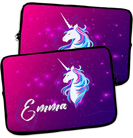 Housse pour Ordinateur Portable et Tablette. Personnalisé avec Nom. Housse Tablette. Néoprène. Pochette Sacoche pour Chromebook Ultrabook Netbook Tablette. Unicorn