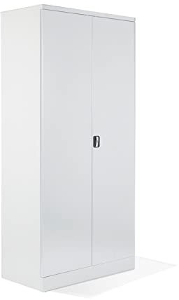 Schrank & Stuhl Aktenschrank Büroschrank Stahlschrank Flügeltürschrank mit 4 höhenverstellbaren Fachböden, 195x92x42 cm, Grau/Weiß