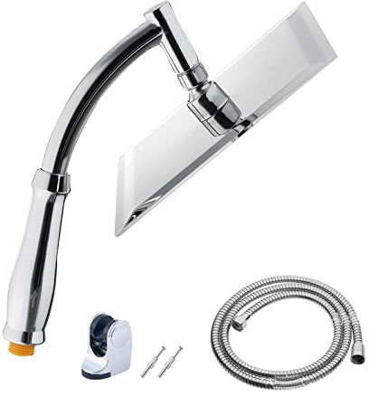 QOTSTEOS Alcachofa de ducha con manguera 8 pulgadas con alcachofa ducha acero inoxidable, cabezal de ducha de bajo consumo de agua, 1,5 m de alta presión, potente alcachofa para el baño (plata)