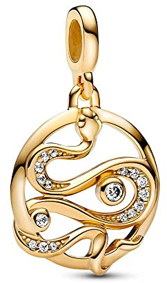 PANDORA ME Pavé Schlange Medaillon aus 14 Karat vergoldetem Metall mit Cubic Zirkonia, Ausschließlich Kompatibel ME, Höhe: 7,6mm, 762300C01