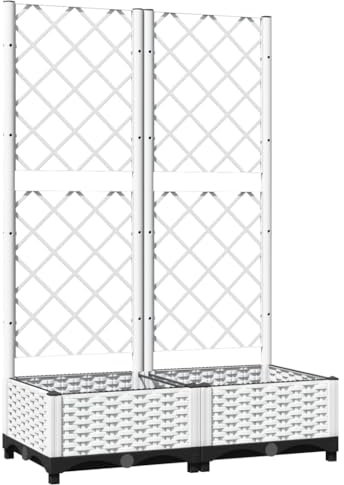 vidaXL Pflanzkübel mit Rankgitter, Pflanzkasten mit Spalier, Blumenkübel mit Gartenspalier, Hochbeet Blumenkasten mit Rankhilfe, Rankkasten, Weiß PP