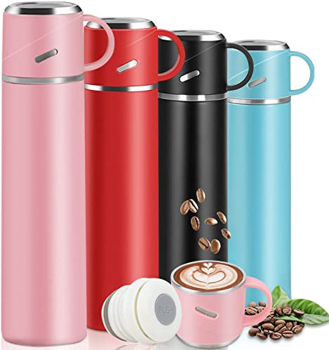 IAGORYUE Water Bottle, 550ml Stainless Steel Thermal Flask, Double Walled Vacuum Insulated Travel Mug with Leakproof Cup Lid & Handle, Drinks Bottles Keeps 12h Hot & Cold for Work Sports Cycling, Pink
