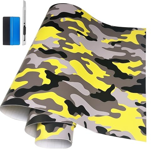 NewL Camo vinylfilm kamouflage bilfilm för bil styling cykel dator laptop scooter motorcykel (gul, 50 cm x 150 cm)
