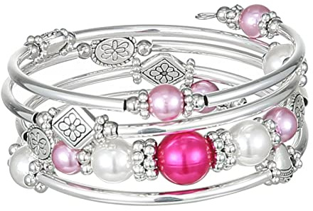 FULU AUTUMN Damen Boho Armband mit Mehrschichtiges Perlen Silber Wickelarmband Modeschmuck Geschenke zum Geburtstag und Muttertag für Frauen