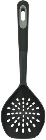 Fackelmann PRO Skimmer, Oil Skimmer & Strainer, Heat-Resistant Plastic Ladle, Colander Straining Spoon, Non-Stick & Anti-Scratch, Deep Fat Frying, Small Holes, 34 cm, Black