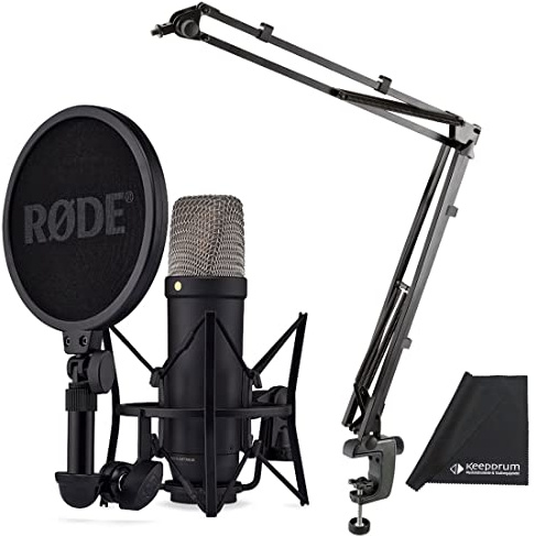 Rode NT1 5th Generation Black XLR USB Studio Microfono + K-M 23840 braccio articolato + panno in microfibra Keepdrum