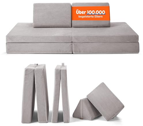 Funzy Spielsofa für Kinder - Das Original für kreatives Spielen, Modulare Spielcouch, Waschbarer Bezug, Robust und Langlebig, TÜV und Oeko-TEX 100 Zertifiziert mit 3 Jahren Garantie, Cord Koala Grau