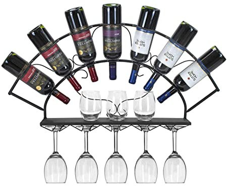 Wine Cabinet Organize Kitchen Wall Mounted Wine Rack 7 Wine Bottle Shelf for Bar and Kitchen Metal Iron Wine Glass/Goblet/Stemware Shelves, Black/Commercial Wineries