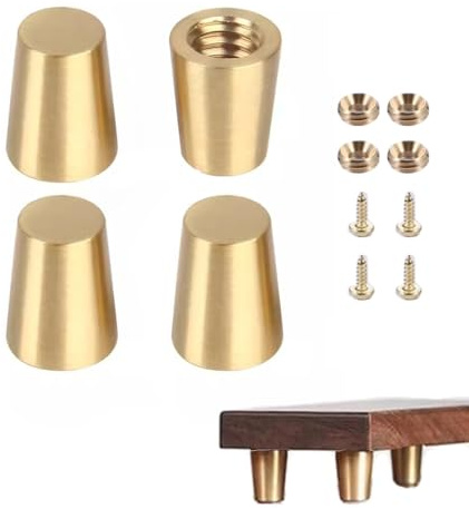 Singring Lot de 4 pieds de planche à découper en laiton pour boîte à bijoux, pieds en bois de noyer, pieds rehausseurs avec vis et rondelles pour appareils de cuisine et meubles multiples (20 mm)