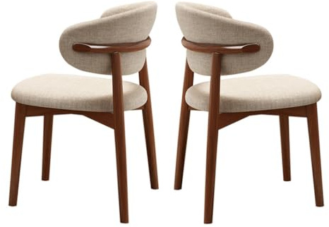 WIGSELBL Chaises de salle à manger en bois style ferme avec siège rembourré et cadre en bois, chaises d'appoint sans accoudoirs pour salle à manger de style mi-siècle avec dossier incurvé (lot de 2)