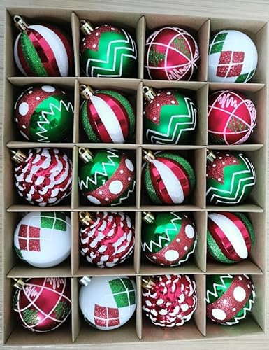 SVNVIOZ 20 Stück 6cm rot grün Weiß Weihnachtskugeln Set, Christbaumkugeln Kunststoff Deko Weihnachten, Bruchsicher Weihnachtsbaumschmuck Weihnachtsbaumkugeln für Weihnachtsdeko Innen Aussen