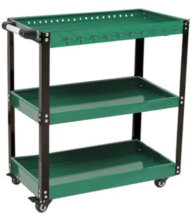 YCOVSFP 3-stufiger Werkzeugwagen Auf Rollen, 350 Lb Hochleistungs-Werkzeugwagen Mit Haken Und Steckplätzen for Teileboxen, Lager-/Fabrik-/Garagen-Werkzeug-Organizer-Servicewagen(Green)