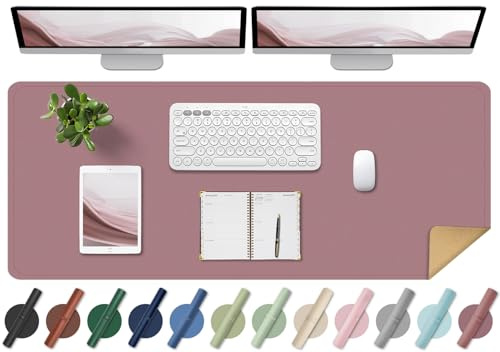 BLESWIN Schreibtischunterlage - Doppelseitige Kork- und Leder-Schreibtischunterlage, Maus- & Tastaturmatte, Rutschfeste Schreibtischschutzmatte für Computer-Matte und Laptopmatte (Rosa Lila, 120x60CM)
