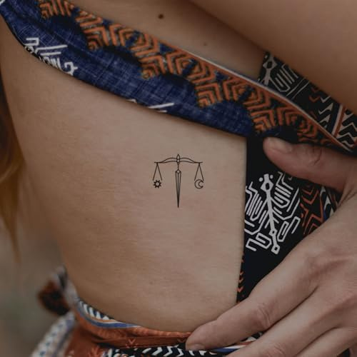Sonnen und Mond Waage - Inkster Tattoo | vegane & wasserfeste Temporäre Tattoos für Erwachsene - EU-Kosmetikzertifizierte Farbe - revolutionäres 2 Wochen Tattoo | Premium Klebetattoos