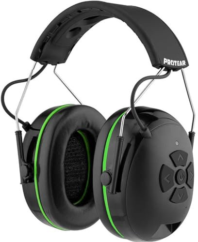 PROTEAR Casque anti Bruit bluetooth 5.4 Mixte, haut-parleurs haute fidélité,Microphone intégré, 120h + de lecture, protection auditive idéale pour la tonte, le travail du bois, SNR 30 dB
