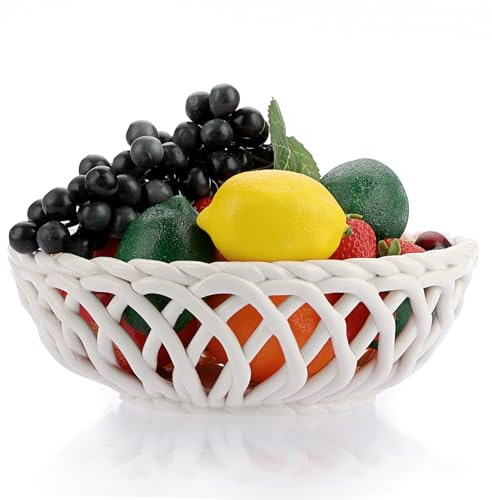 OGANAZI Frutero de cerámica para encimera de cocina, cesta de frutas grande para encimera de mesa, cuenco de frutas tejido decorativo para el hogar, encimera de cocina, cuenco de servir para frutas,