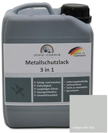 JOWO-CHEMIE Vernice protettiva per metallo 3 in 1 (5 kg), protezione duratura e alta resistenza, soluzione completa per la protezione e la finitura di superfici metalliche (grigio chiaro RAL 7035)