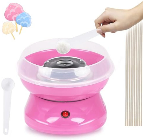 Homemade Cotton Candy Machine，Automatic Electric Candy Floss Machine With spoon,bamboo skewers，Cotton Sugar Maker Kit for Kids Birthday Party pink