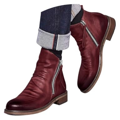 Minetom Stivali da Uomo Boots High Top Business Stivaletti Outdoor Vintage Ankle Boot Classic Stivaletto Biker con Cerniera Stivali Western A Rosso 45 EU