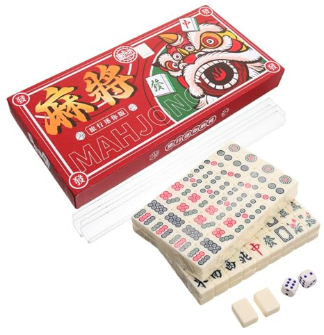 KOMBIUDA Portable Mahjong Game Set Mini Chinese Mahjong Kit for Travel Small Set for Home and Party