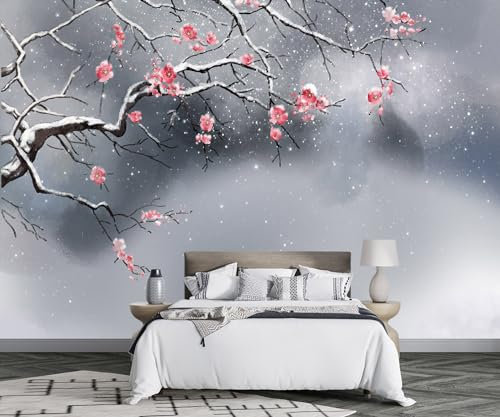 Fototapete 3D Effekt Tapete Rote Blumen Retro Tapeten Vliestapete Wandbilder Schlafzimmer Wanddeko Kinderzimmer Wohnzimmer