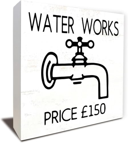 Funny Bathroom Decor, Water Works Price 150 Wood Block Sign for Bathroom Shelf Toilet Restroom Home Tabletop Desk Decor, Farmhouse Bathroom Wooden Box Sign 5 x 5 inch