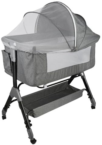 OHMG Beistellbett 3 in1,Zustellbett,Babybetten Tragbar Babybett mit atmungsaktivem Netz und Laken, Verstellbarer Stubenwagen Beistellbett,Höhenverstellbar mit Matratze