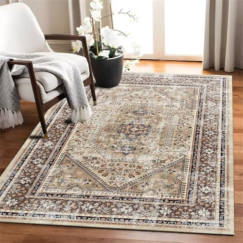 RUGMRZ Großer Teppich Esstisch Deko Teppiche Klassischer brauner Druckdesign-Innenteppich waschbar Rutschfester Flickenteppich 70X140cm