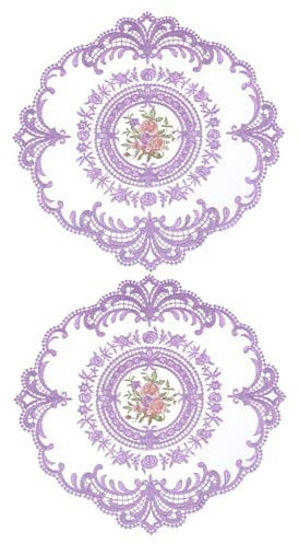 QUARKZMAN 2 Stück Retro Spitzenplatzsets, französische Häkeldeckchen runde bestickte Hohle Tassen Vasen Tischmatte für Esstisch Küchenparty 28x28cm, Lila
