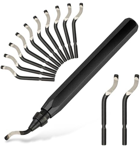 Deburring Tool with 12 High Speed Steel Blades, Deburring Tool 3D Printing, Deburring Tool for Metal, Resin, Copper, Plastic, PVC Pipes, 3D Printed Edges (1 Black Handle)