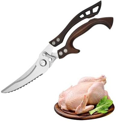 ForbicidaCucina,ForbicidaCarne,ForbicidaPollame,ForbicidaPollo Trinciapollo,PerCarne,Osso di Pollo, Verdura，Chiusura Sicurezza e Meccanismo Molla，Affilate Acciaio inox Forbici Trinciapollo (Bronzo)