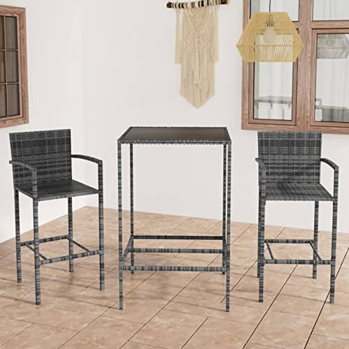 Brokky 3-TLG. Gartenbar-Set GartenmöBel Set Bistrosets Outdoor Furniture MöBelsets Poly Rattan Grau