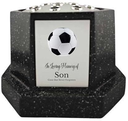 In Loving Memory Of Memorial Octagon Rose Bowl Grave Marker Flower Pot Vase With Football Design Dad & Lots More Black/Silver (UV PRINTED) (Son)