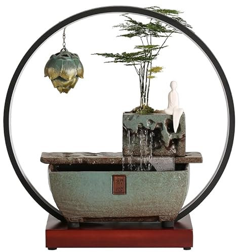 Fontana Zen da Interno Fontana da tavolo in ceramica, giardino roccioso, acqua corrente, acquario, ornamenti creativi, soggiorno, ufficio, scrivania, ornamenti con acqua circolante Fontana da Interno